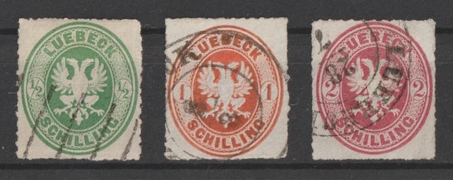 Lübeck 1863 Mi.Nr. 8A, 9A + 10A gestempelt 390,00 Euro.