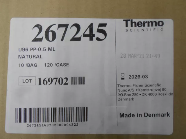 THERMO SCIENTIFIC 267245 Nunc 96-Well 0.5ml Polypropylene Microplates 120/CS