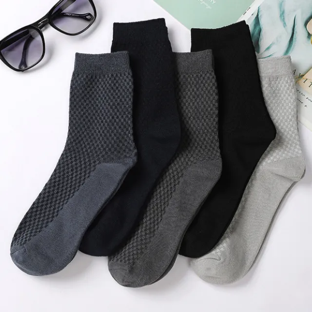 Men Breathe Bamboo Fiber Business Dress Solid Causal Crew Socks Middle Tube Sock