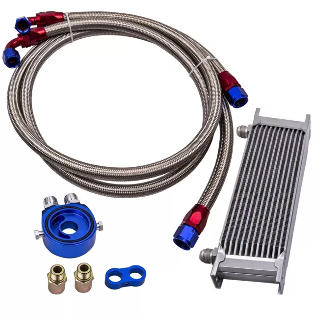 Universal 13Row 10AN Engine Transmission Oil Cooler Kit w/ Filter Adapter & Hose