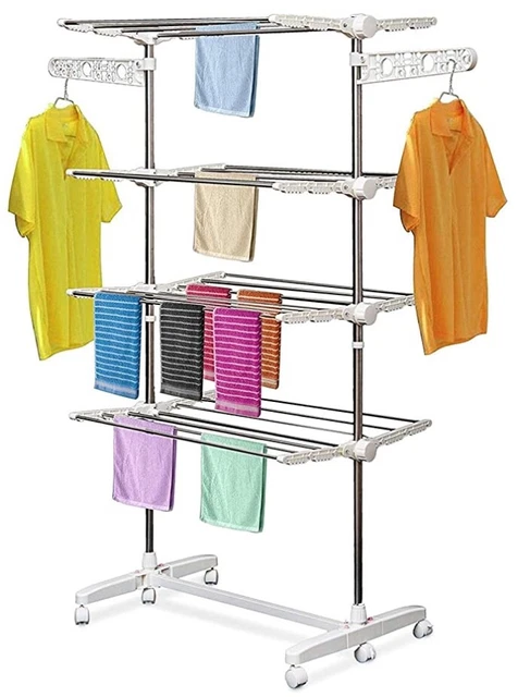 Séchoir à Linge Pliable Homcom 4 Étages - Gris, Structure Acier - Gain De Place