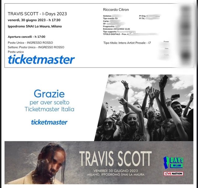 Biglietti concerto Travis Scott - Ippodromo Snai La Maura, Milano 30 giugno 2023