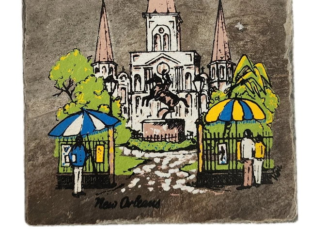 Vintage New Orleans Roof Tile Jackson Square Andrew Jackson Monument Handpainted 3