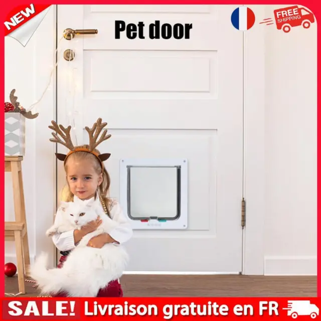 Pet Dog Flap Door Security 4 Way Lock Control Direction Pet Door (White M)