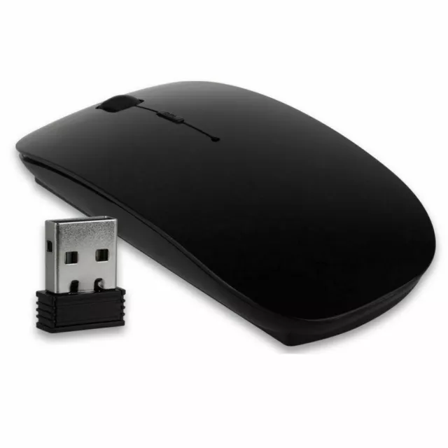 2.4GHz BLACK WIRELESS USB MOUSE SCROLL SLIM CORDLESS OPTICAL FOR MAC PC LAPTOP