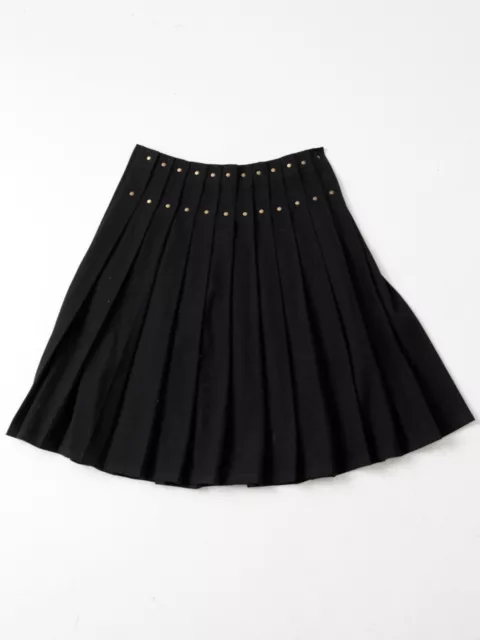 Byblos skirt, black wool pleated skirt with gold studs size Small