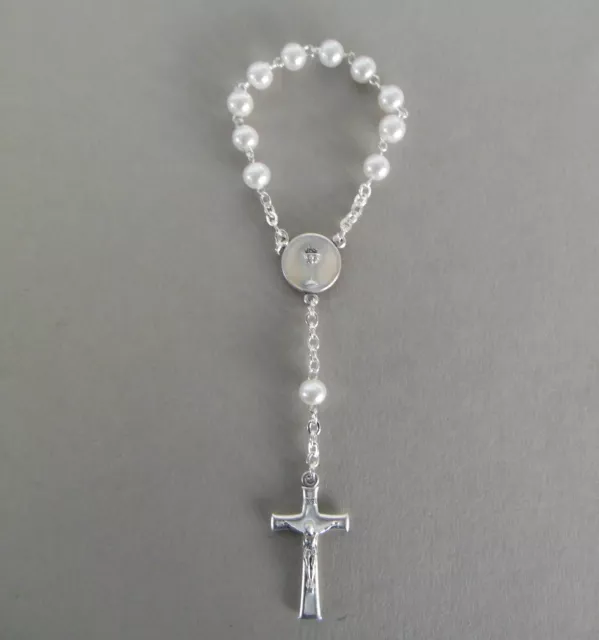 Rosenkranz weiße Perlen mit Kelch Erstkommunion RL 793 -2