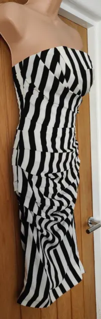 Autentico corsetto Dolce Gabbana abito in seta UK 8 EU 38 nero bianco zebra