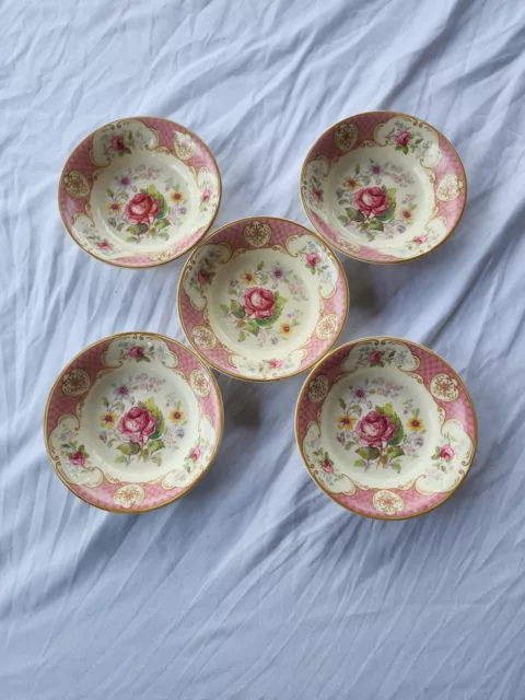 Antique 5pc Myott & Son Co LTD Staffordshire England Rose Pink Fruit Bowls