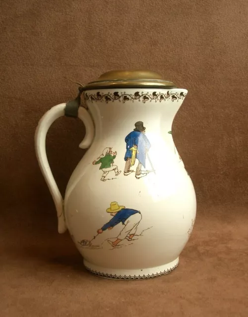 Superbe Pichet En Faience De Creil Montereau Decor Froment Richard