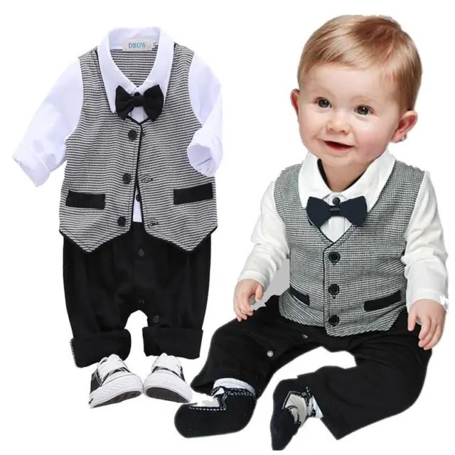 Baby Boy Hochzeit Taufe Fliege formal Tuxedo Strampler Outfit