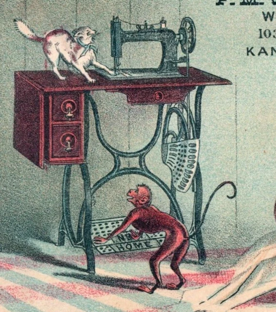 1880s F.M. Weaver & Co. New Home Sewing Machine Monkey & Cat's Paw P184