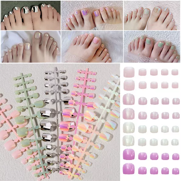 24Pcs Artificial Toe False Nail Art Tips Natural Full Foot Fake Nails Manicure