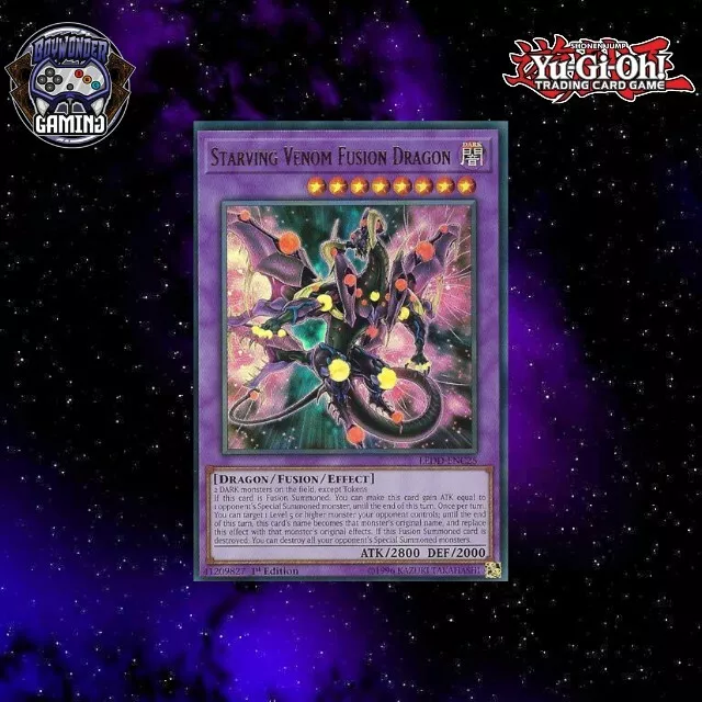 1st Edition Ultra Rare Starving Venom Fusion Dragon LEDD-ENC25 M/NM -YGO TCG