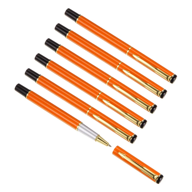 6Pcs Metal Ballpoint Pen Medium Point 1mm Black Ink Ball Pens Orange Gold