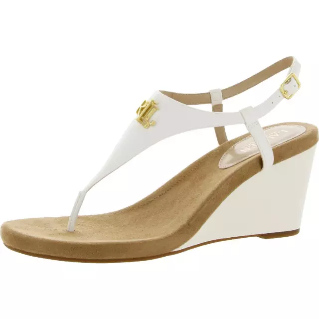 Lauren Ralph Lauren Womens Jeannie Faux Leather Wedge Sandals Shoes BHFO 5532