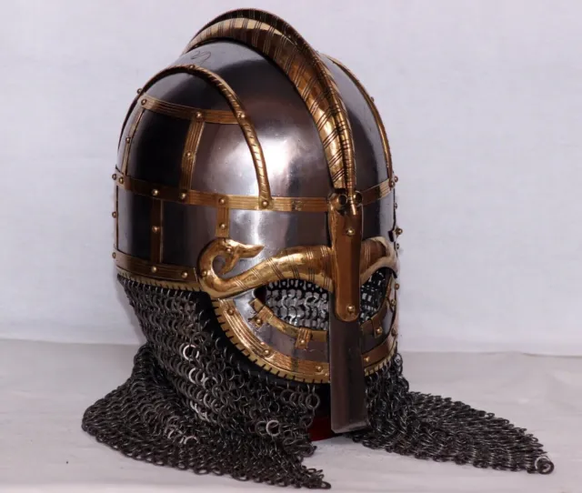 Medieval Steel Viking Vendel Helmet With Chainmail Hand Forged SCA/ Larp New 3