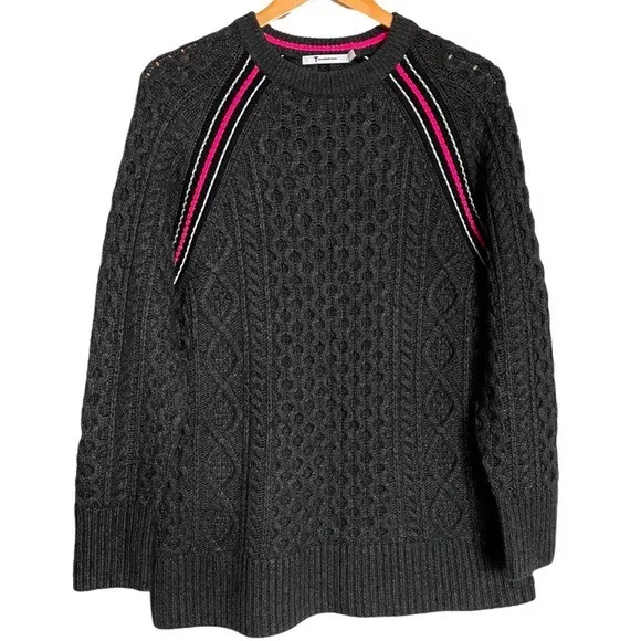 T Alexander Wang Stripe Raglan Seam Aran Knit Tunic S Wool Cashmere Sweater $495 2