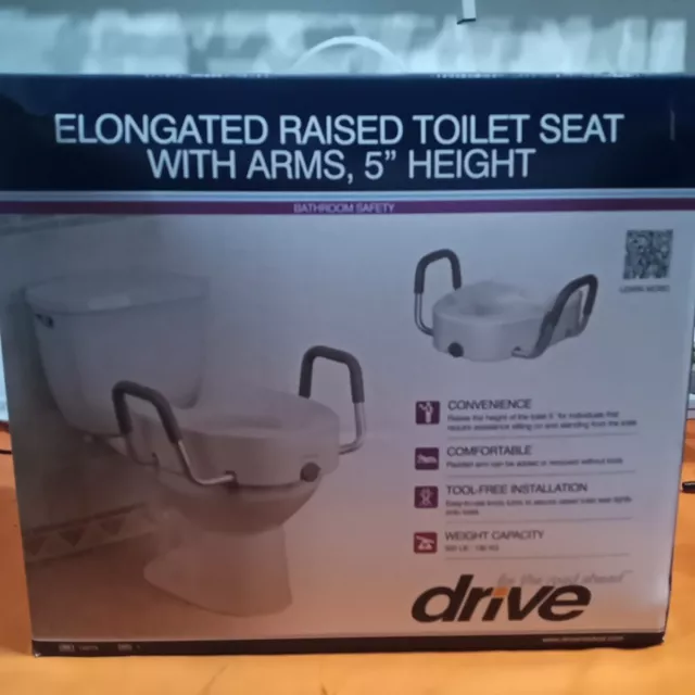 Drive Elongated Raised Toilet Seat with Arms 5" Tall New in Box