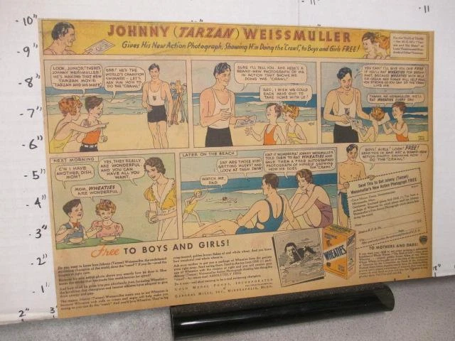 newspaper ad 1933 WHEATIES cereal box premium Johnny Weissmuller photo Tarzan