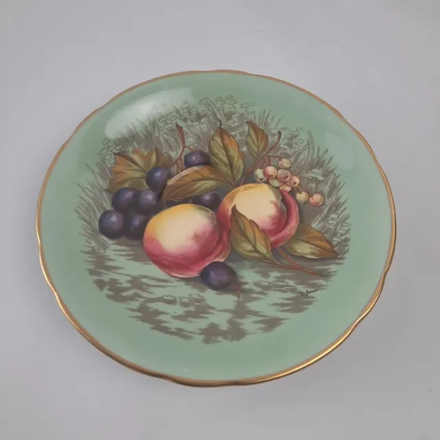 Vintage Aynsley Fruit Orchard D Jones Signed Blue-Green Gold Tea Saucer