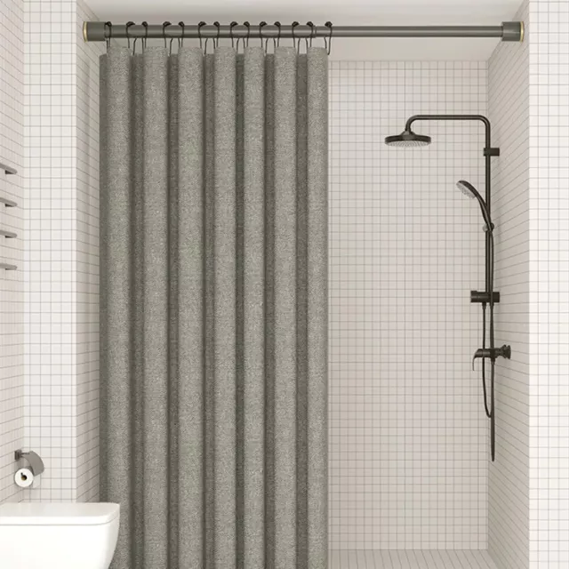 Imitation Linen Shower Curtain Bath Curtains Large Bathing Cover with Metal Hook 2