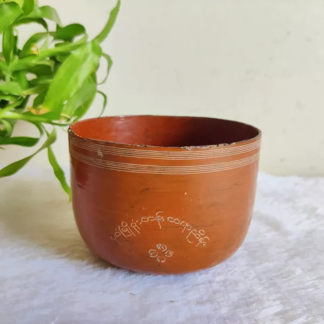 1910s Vintage Lacquered Hand Painted Straw Woven Burmese Wooden Bowl W637