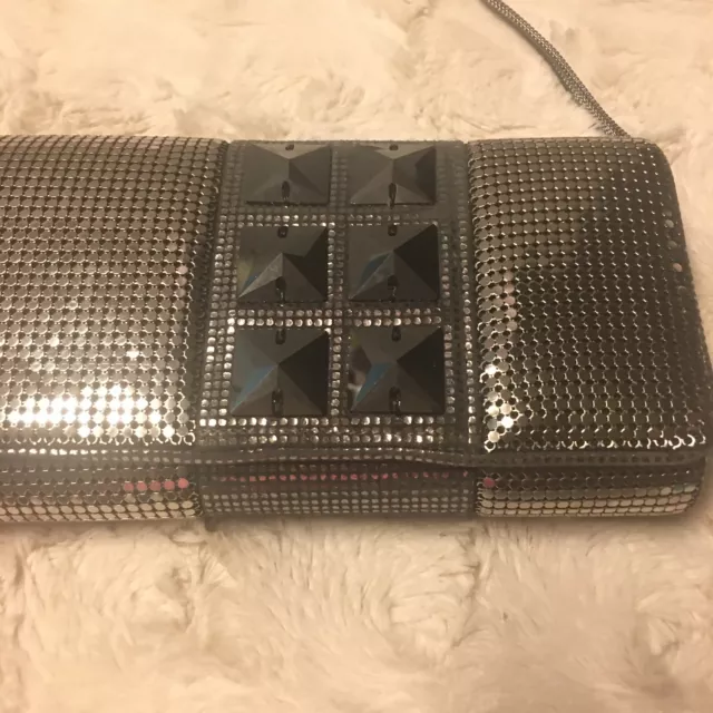 Whiting & Davis Two-Tone Silver Metal Mesh Evening Clutch Bag NWT 2