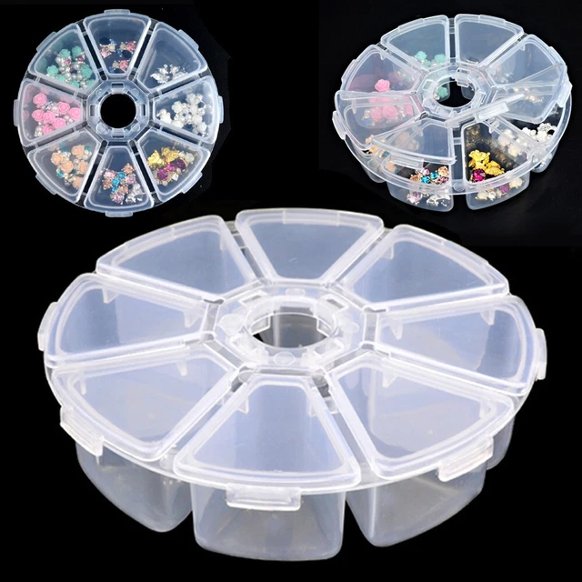 Contenedor redondo de joyería caja de almacenamiento vacío 8 rejillas arte en uñas estuche de diamantes de imitación