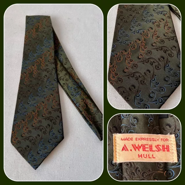 Vintage 1960s 70s A Welsh For Topman Green Bronze Blue Neck Tie Width 8cm