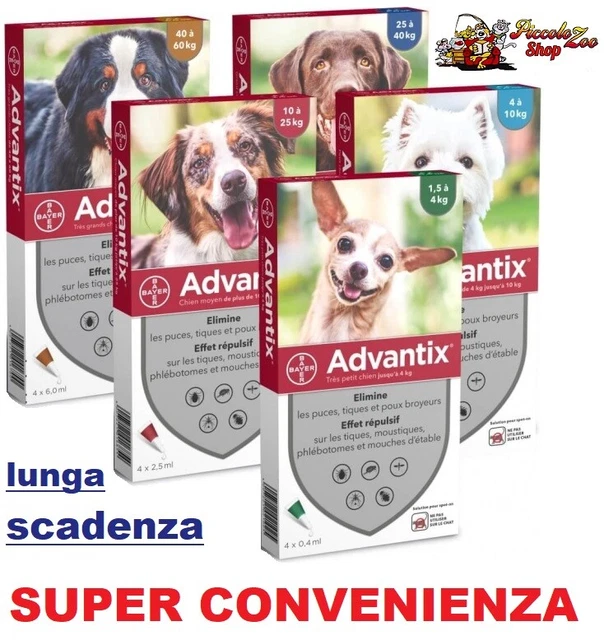 Advantix Bayer 4 pipette antiparassitario cani 0-4/ 4-10/ 10-25/ 25+/ 40-60 kg