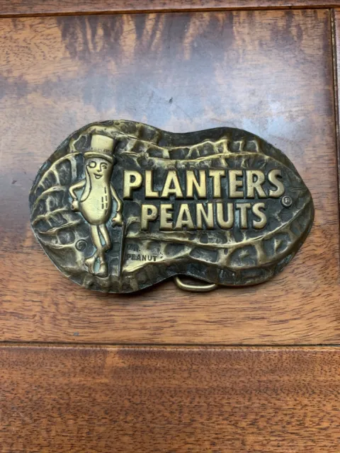 Planters Peanuts Mr. Peanut Vintage 1970s Promotional Brass Belt Buckle 3.75”