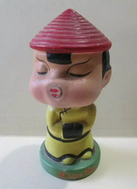 Vintage Asian Bobblehead Toy Bobble Head Nodder Kiss Me Red Hat Made In Japan