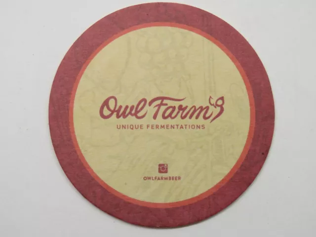 Cool Beer Brewery Coaster ~ OWL FARM Unique Fermentations ~ Brooklyn, NEW YORK
