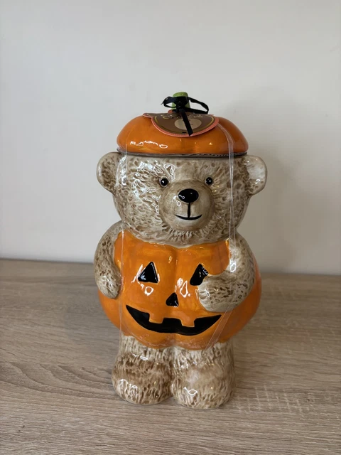 TK MAXX HALLOWEEN Cute Pumpkin Teddy Bear Cookie Jar Homesense