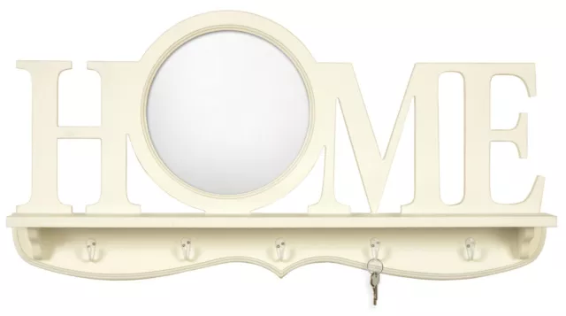 Large Hallway Wall Mirror Round HOME Storage Shelf 80cm Key Hooks Coat Rack