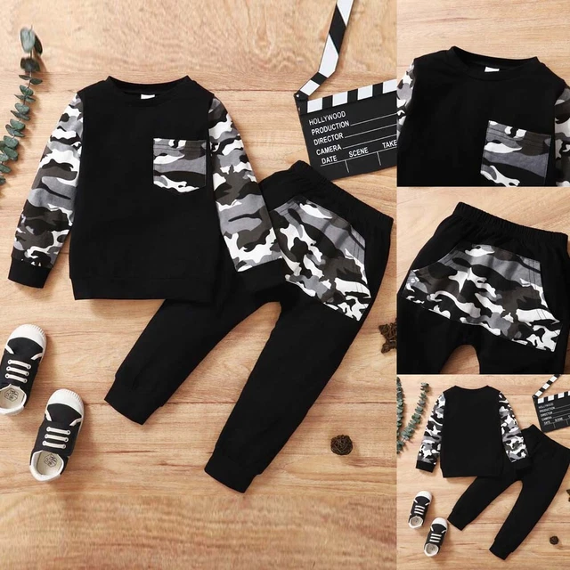 Neonato Baby Boys Camouflage Tuta Top Felpa Pantaloni Vestiti Outfit Set