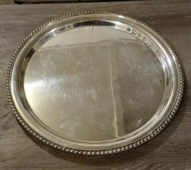 Vintage E.P. on Copper Silver Plate Serving Tray, Platter 14" Dia