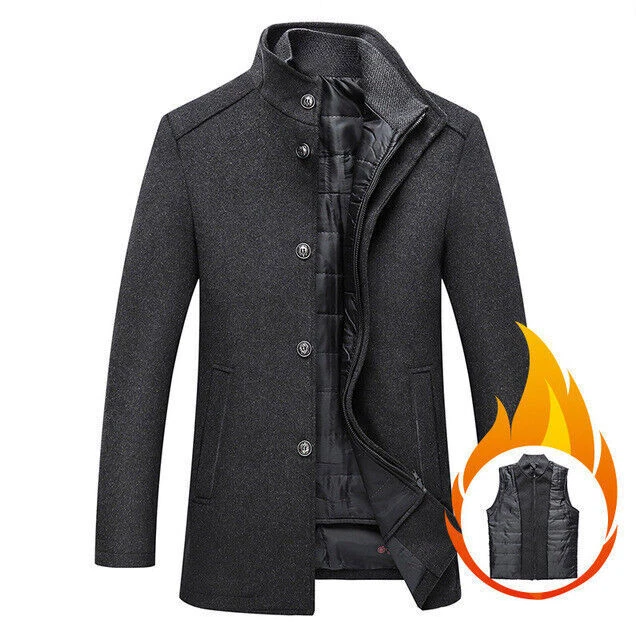MENS WARM STANDUP Collar Overcoats Top Single Breasted Coat Jacket