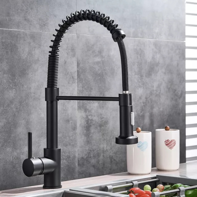 Monobloc Black Kitchen Sink Mixer Taps with Pull Out Hose Spray Single Lever Tap