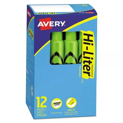 Avery Hi-Liter Desk-Style Highlighters, Fluorescent Green Ink, Chisel Tip, Green