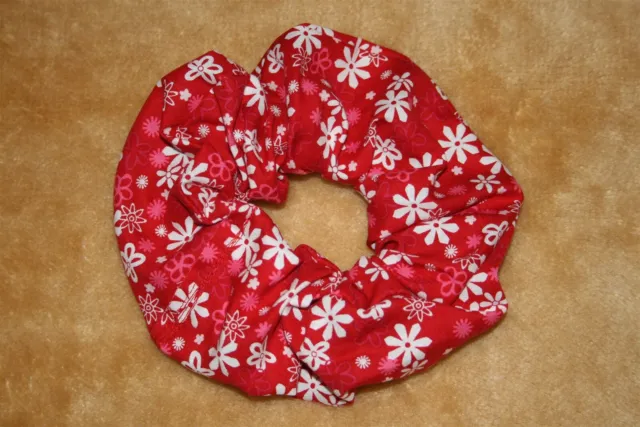 Scrunch-Ups HAIR SCRUNCHIES - Beautiful Red With White & Pink Flowers Scrunchie
