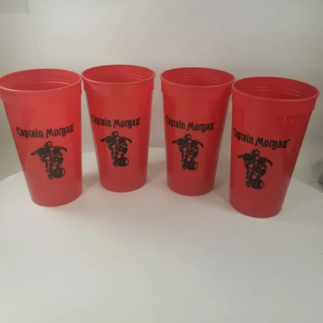 Captain Morgan Hard Plastic Red Cups Black Logo Reusable Lot of 4 Mardi Gras
