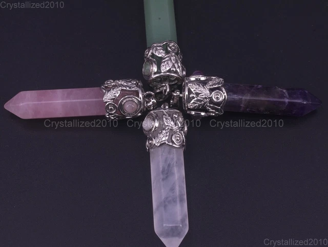 Natural Gemstone Laurels Hexagonal Pointed Reiki Chakra Healing Pendant Beads 3