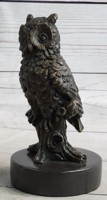 Milo `S Art Déco Bronce Búho Estatua - Hecho a Mano de Colección Fauna Escultura