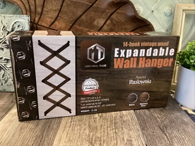 Mercurial Trade Expandable Wooden Coat Rack Hanger Farmhouse Style Barnwood Look