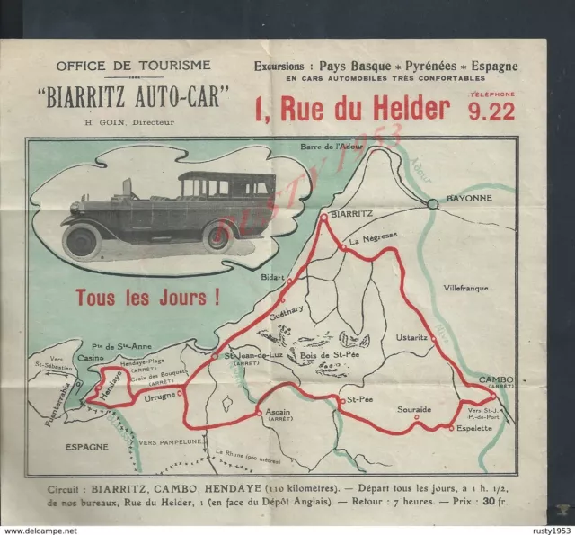 Automobilia, Tourisme, Affichette Biarritz Autocar, Annees 1920-30