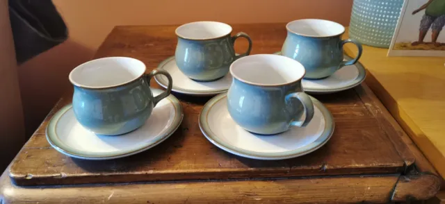 Denby Regency Green Tea Cups and Saucers x 4 