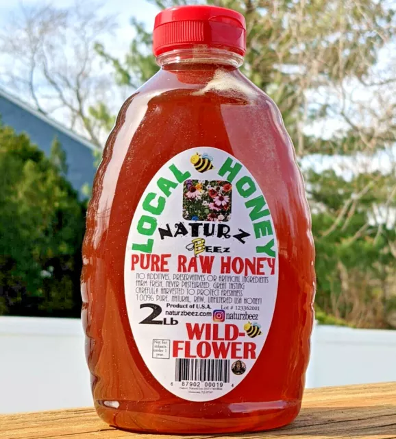 RAW HONEY WILDFLOWER 2 LBS Squeeze Bottle 100% PURE LOCAL NJ/NY/PA USA