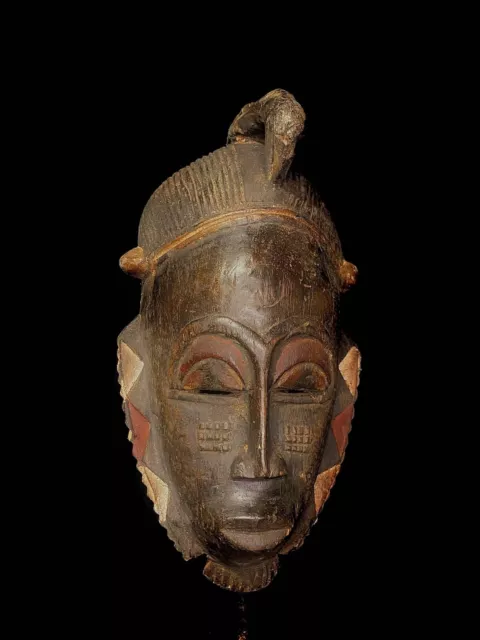 carved wood tribal mask african Carved wooden art masks Baoulé /GURO-5284